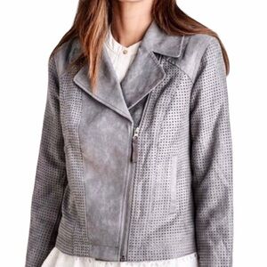 Anthropologie Hei Hei Grey Vegan Suede Moto Jacket Size Small